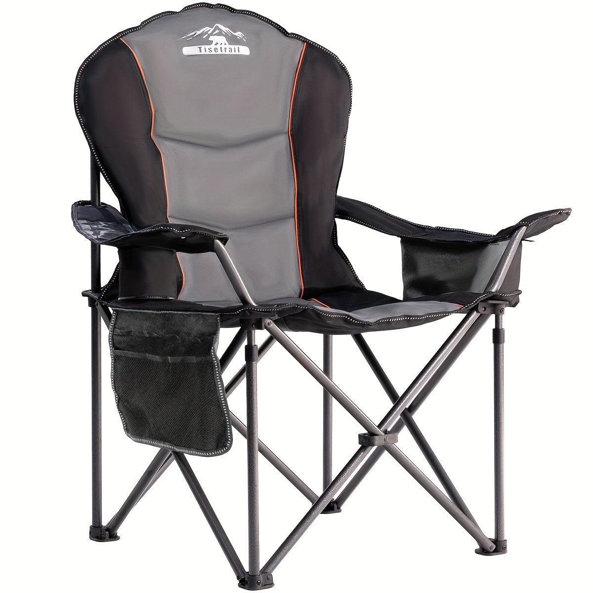Tisetrail Oversized Folding Camping Chair with Cooler 500 lbs Support Black & Gray