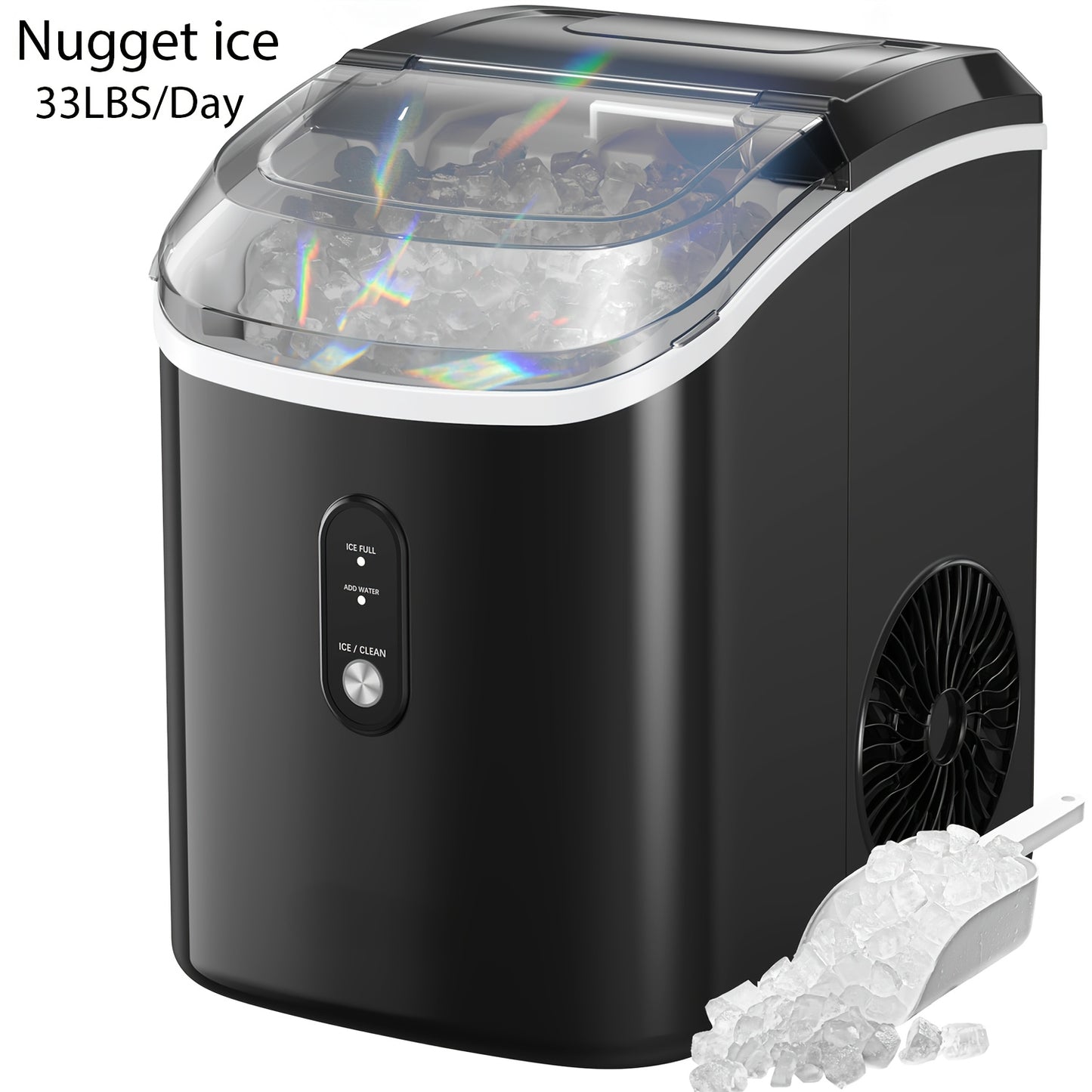 35 Pound Golden Nugget Ice Machine And 26 Pound Bullet Ice Machine, Soft Chew Ice Crusher, Portable Pebble Ice Machine Desktop, Automatic Cleaning Portable Ice Machine with Basket And Spoon, One Click Operation for Home/kitch