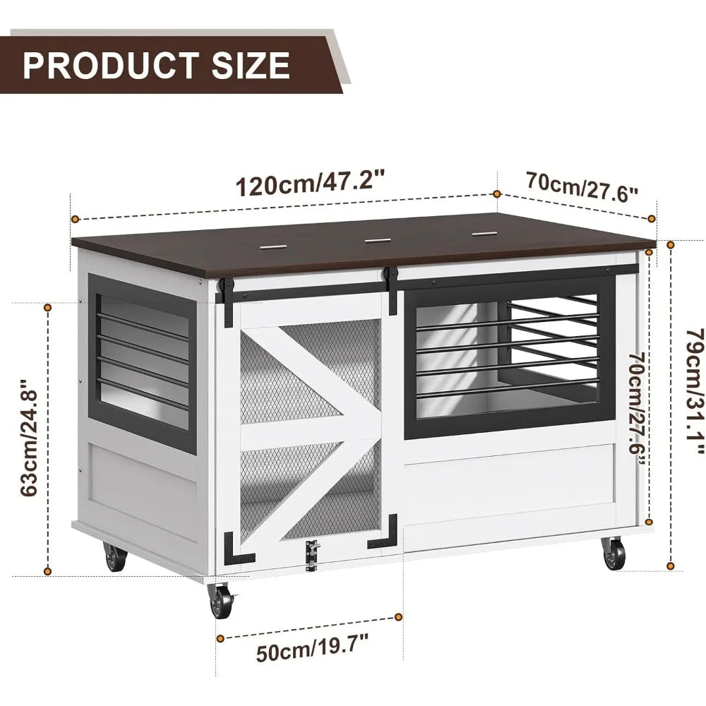 Extra Large Furniture Dog Crate with Flip Top and Wheels