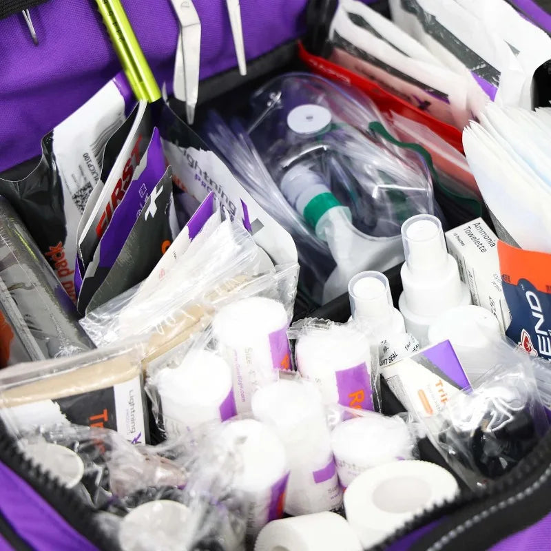 Stocked EMS/EMT Trauma Kit w/Large First Responder Bag & 256 First Aid Medical Supplies - Purple