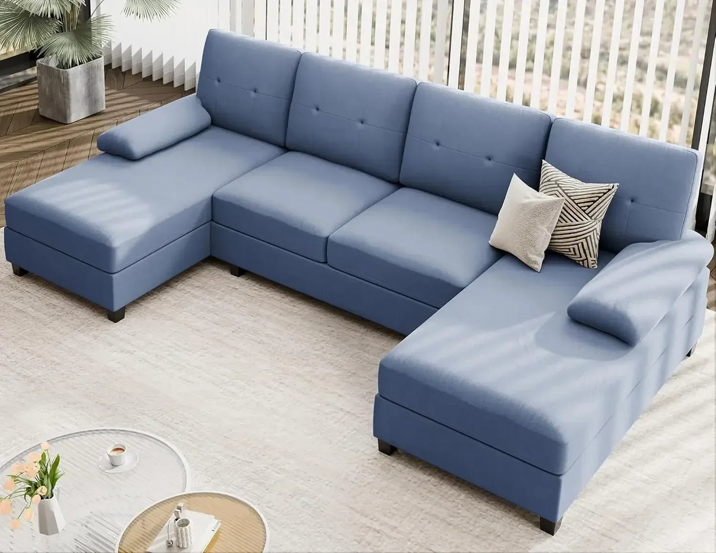 Sectional Sofa Couch, 4 Seat U-Shaped Sofa Couch with Double Chaises