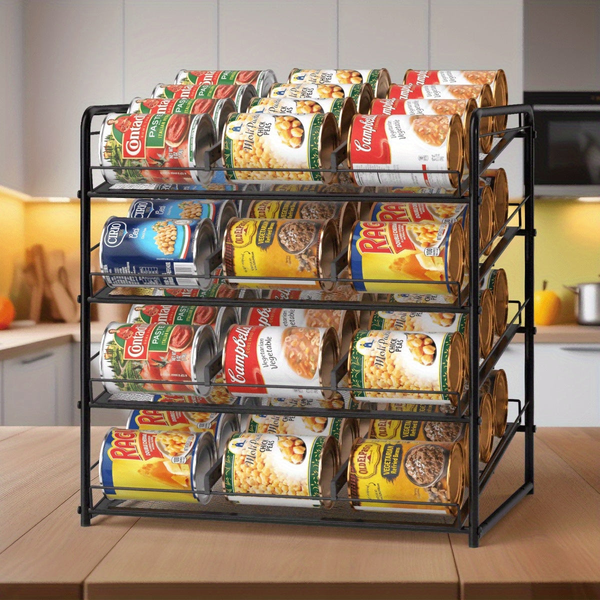Can Rack Kitchen Organizer With Adjustable Dividers, Holds Up To 84 Cans