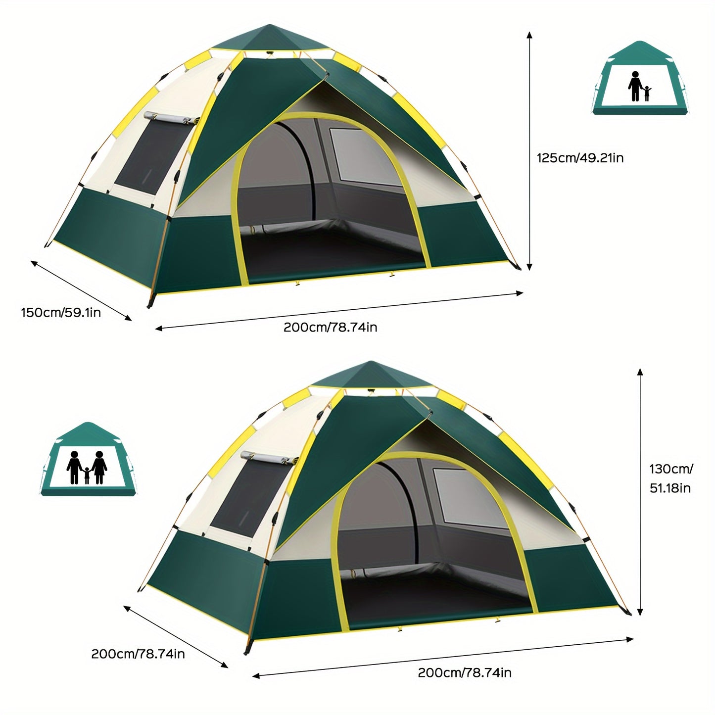 Fully Automatic Quick Opening Camping Tent with Dual Doors And Windows