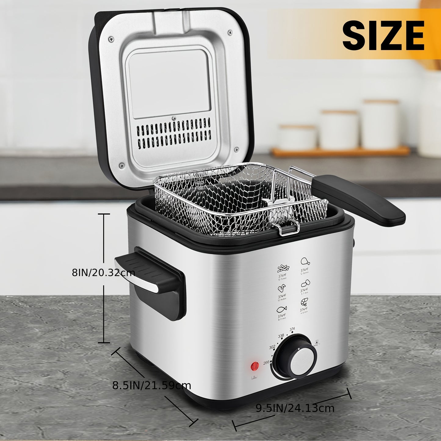 SUSTEAS 2.5L Non-Stick Easy-Clean Inner Pot Deep Fryer with Basket, 1500W Electric, Temperature Control, Removable Lid, Ideal for Home Use