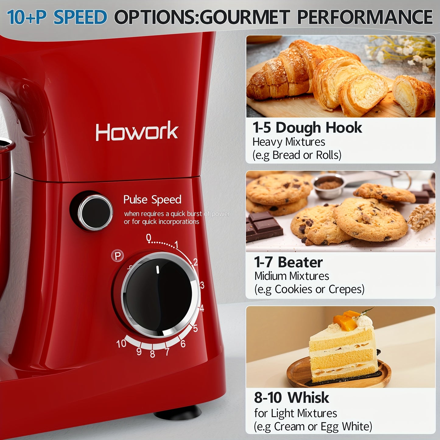 [10-Speed] HOWORK Stand Mixer | 10-Speed | 5QT | Electric | Dishwasher-Safe | For Most Home Cooks