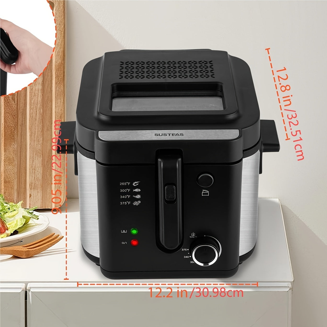 SUSTEAS Deep Fryer for Home Use with 1500W Power
