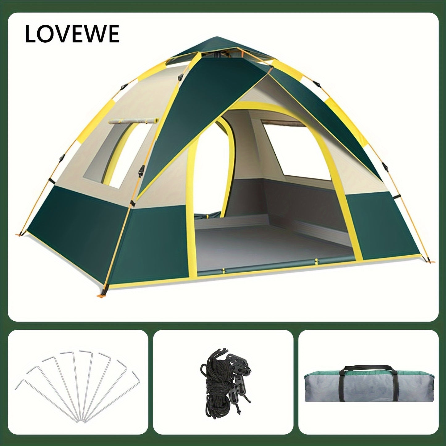 Fully Automatic Quick Opening Camping Tent with Dual Doors And Windows