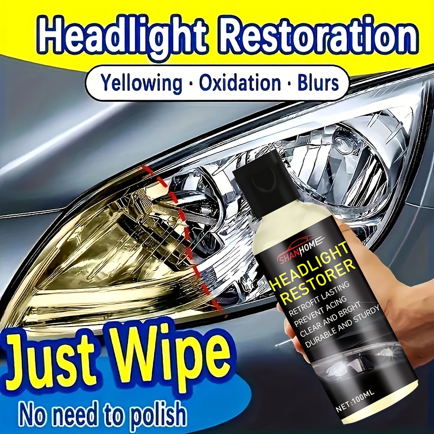 1 Bottle Car Headlight Restoration Polish for Clear Finish
