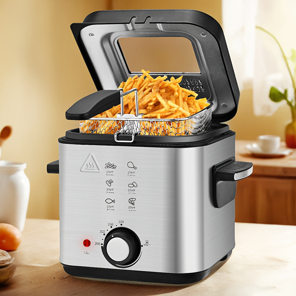 SUSTEAS 2.5L Non-Stick Easy-Clean Inner Pot Deep Fryer with Basket, 1500W Electric, Temperature Control, Removable Lid, Ideal for Home Use