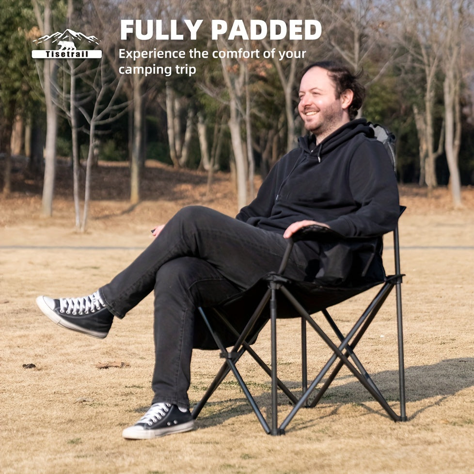 Tisetrail Oversized Folding Camping Chair with Cooler 500 lbs Support Black & Gray