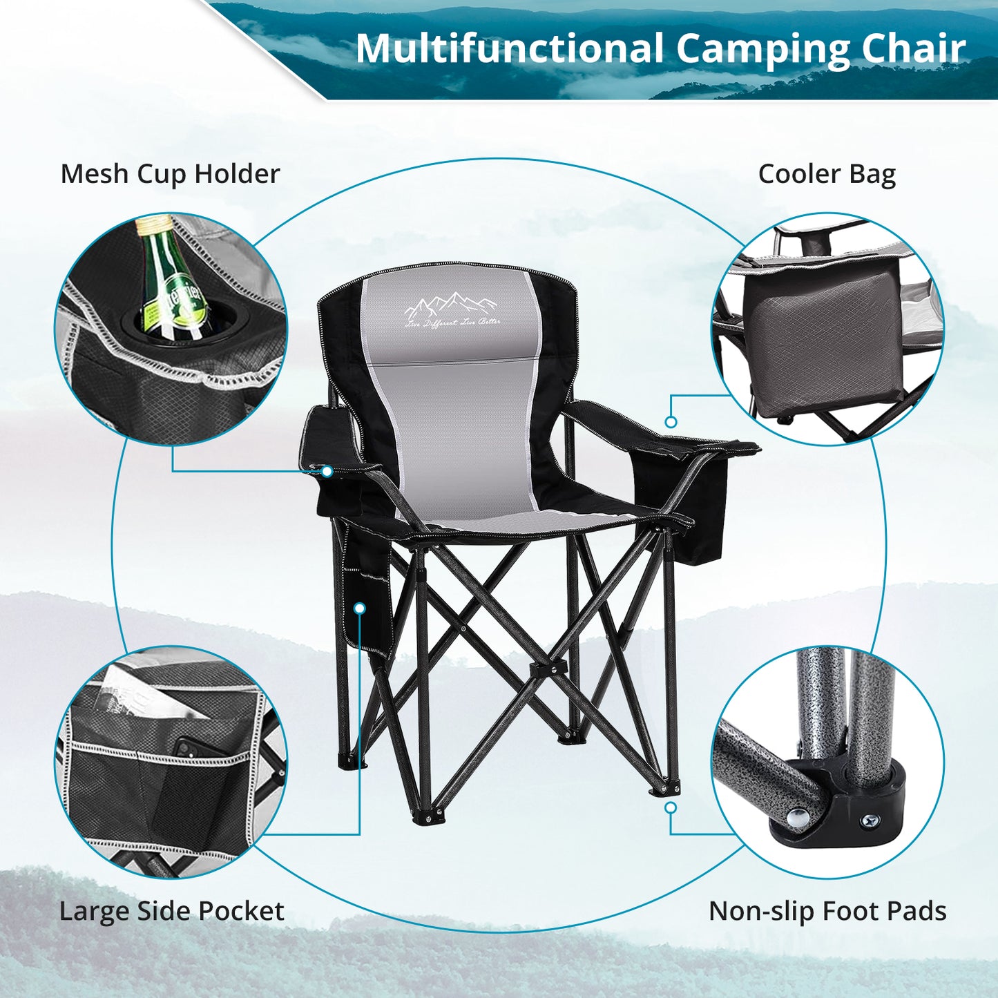 SAILARY Folding Camping Chair, Heavy Duty Portable Lawn Chair