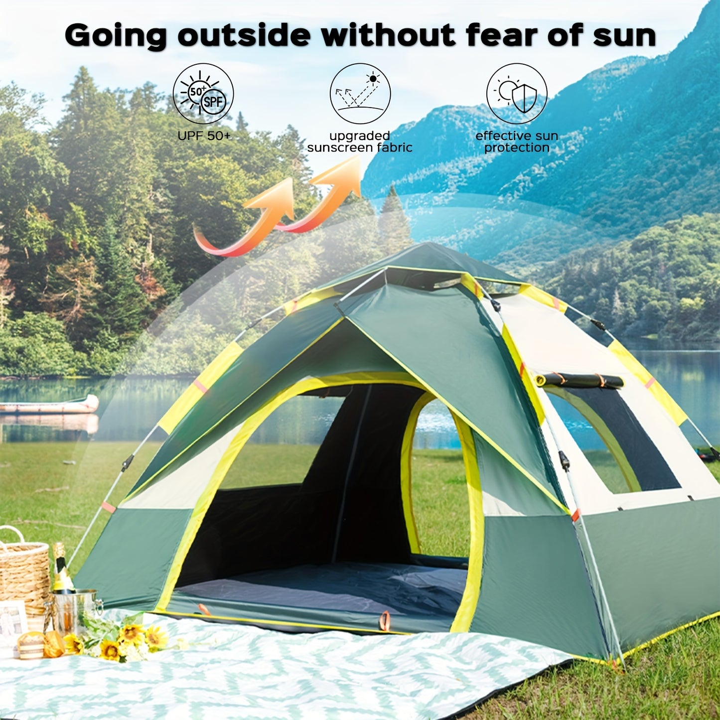 Fully Automatic Quick Opening Camping Tent with Dual Doors And Windows