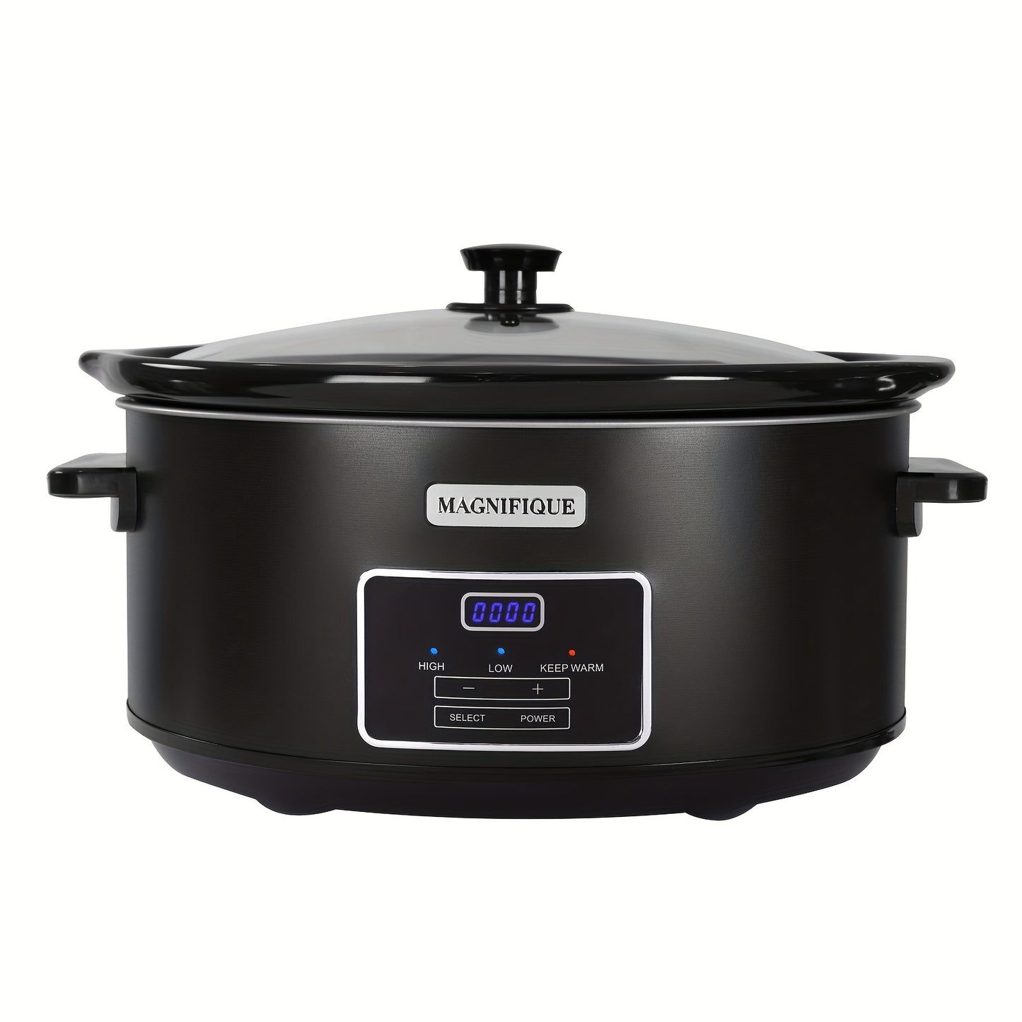 Magnifique 7 Quart Black Stainless Steel Programmable Slow Cooker with Removable Crock – Perfect for Family Dinners, Healthy Meals, and Meal Prep, Includes Lid and Utensil Holder, Crockpot for Cooking