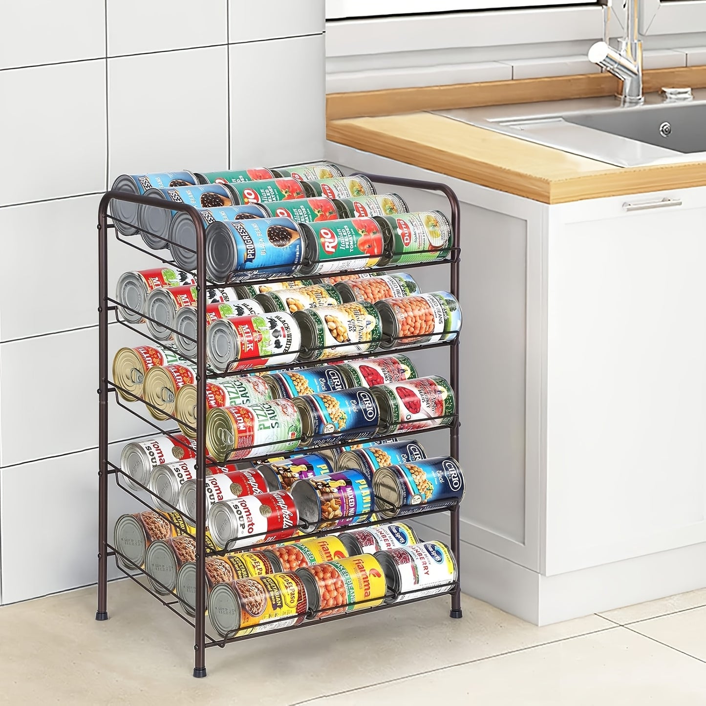 Can Rack Kitchen Organizer With Adjustable Dividers, Holds Up To 84 Cans