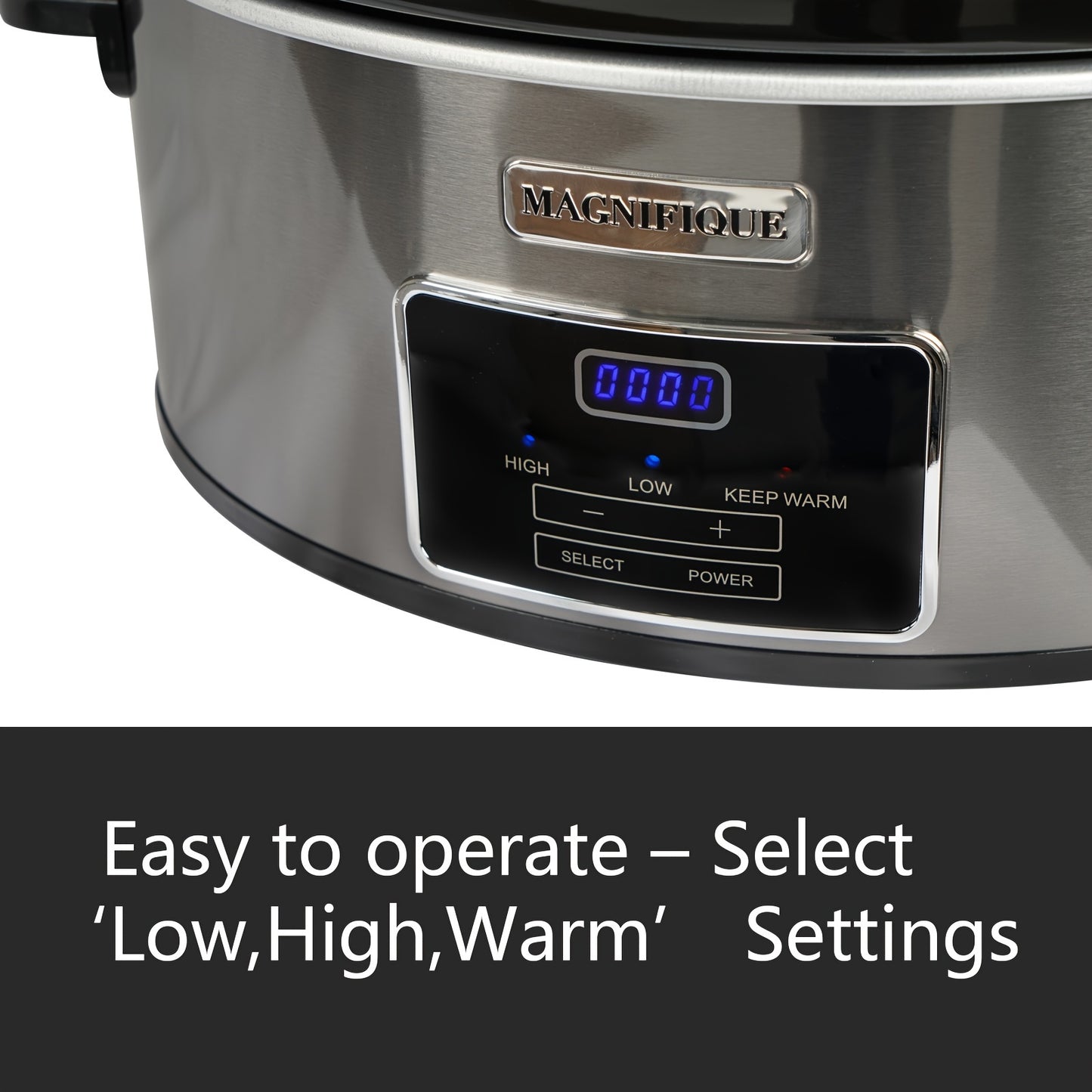 Magnifique 7 Quart Black Stainless Steel Programmable Slow Cooker with Removable Crock – Perfect for Family Dinners, Healthy Meals, and Meal Prep, Includes Lid and Utensil Holder, Crockpot for Cooking