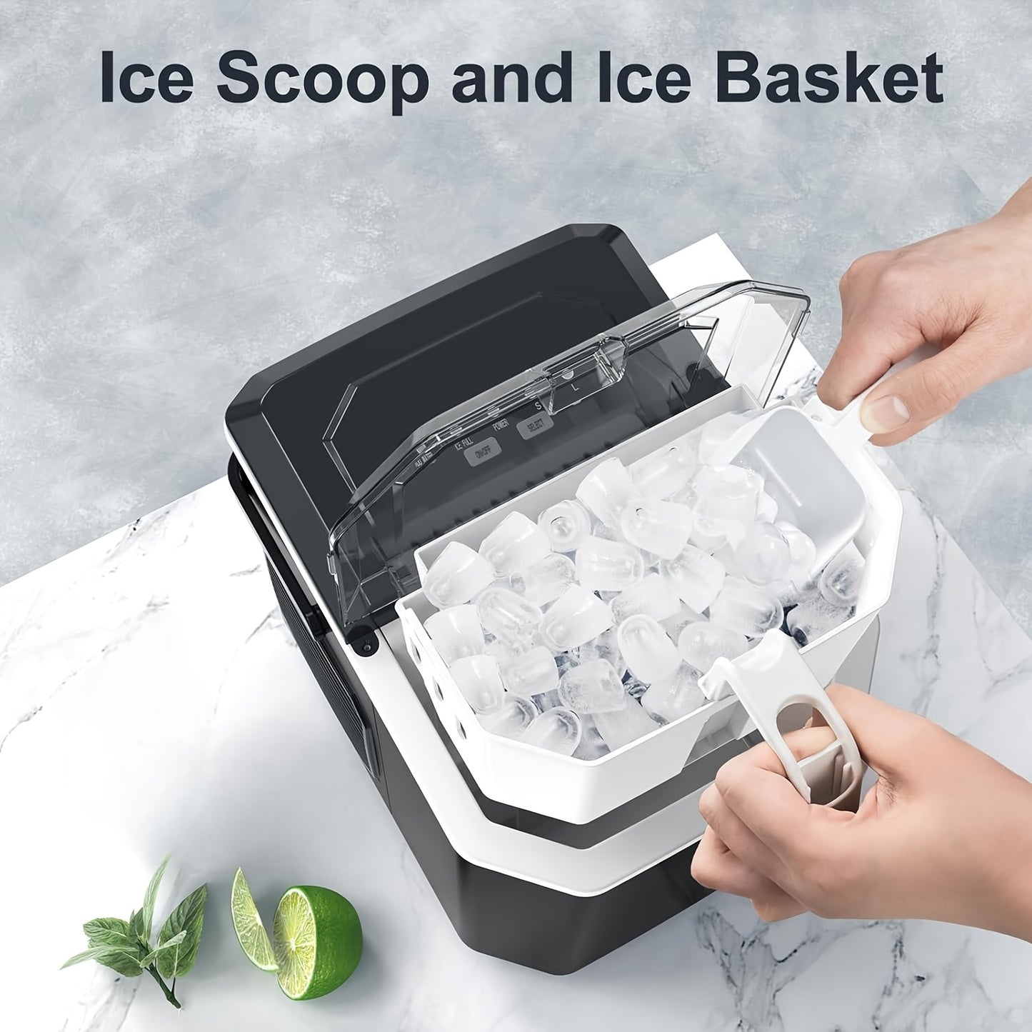 35 Pound Golden Nugget Ice Machine And 26 Pound Bullet Ice Machine, Soft Chew Ice Crusher, Portable Pebble Ice Machine Desktop, Automatic Cleaning Portable Ice Machine with Basket And Spoon, One Click Operation for Home/kitch