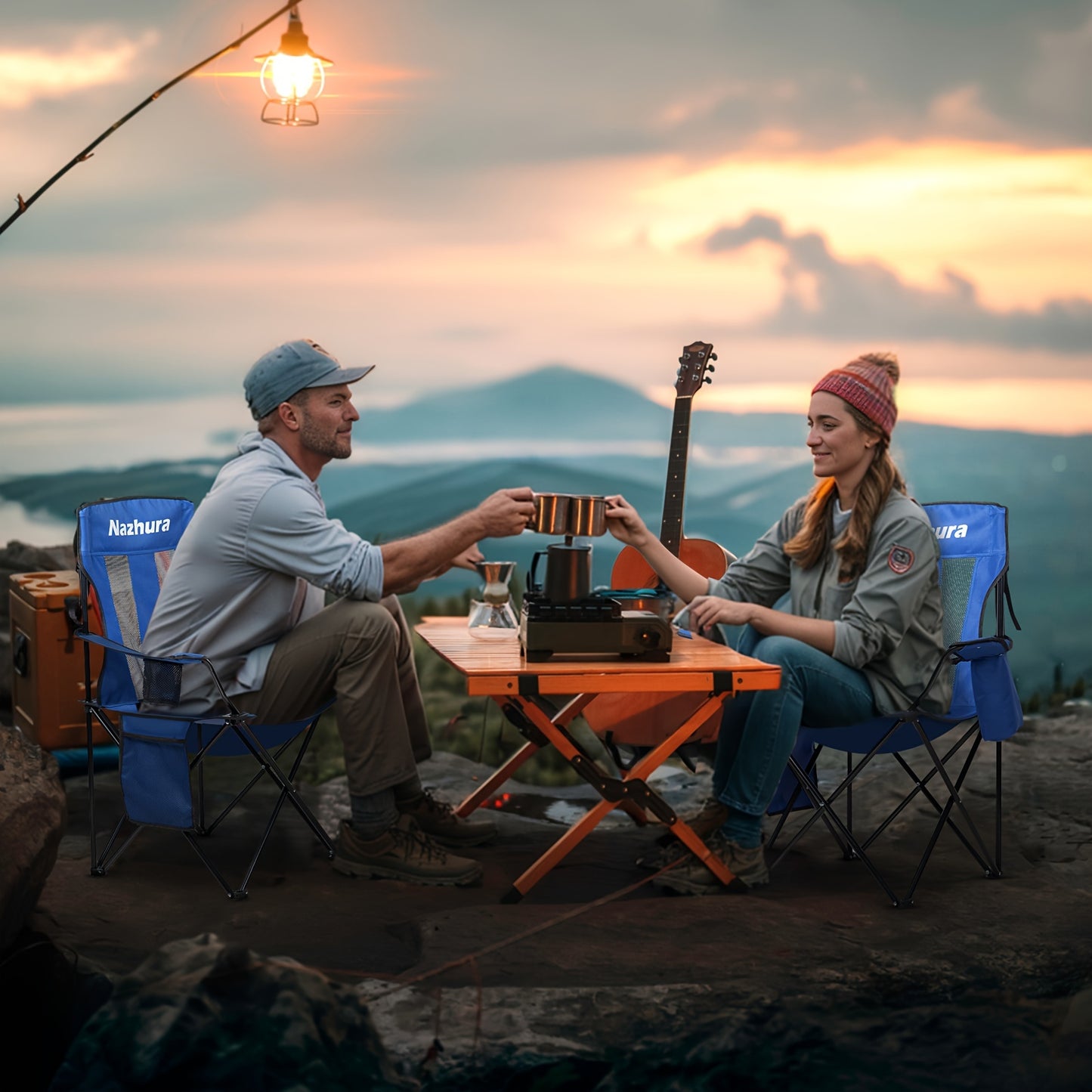 2 Pack Folding Outdoor Camping Chairs with Cooler Pouch