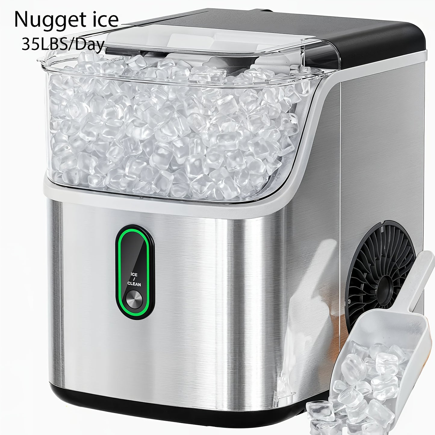 35 Pound Golden Nugget Ice Machine And 26 Pound Bullet Ice Machine, Soft Chew Ice Crusher, Portable Pebble Ice Machine Desktop, Automatic Cleaning Portable Ice Machine with Basket And Spoon, One Click Operation for Home/kitch