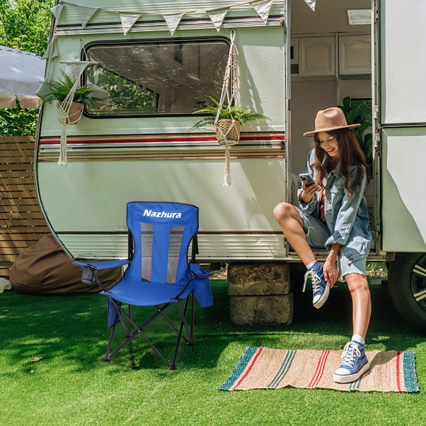 2 Pack Folding Outdoor Camping Chairs with Cooler Pouch