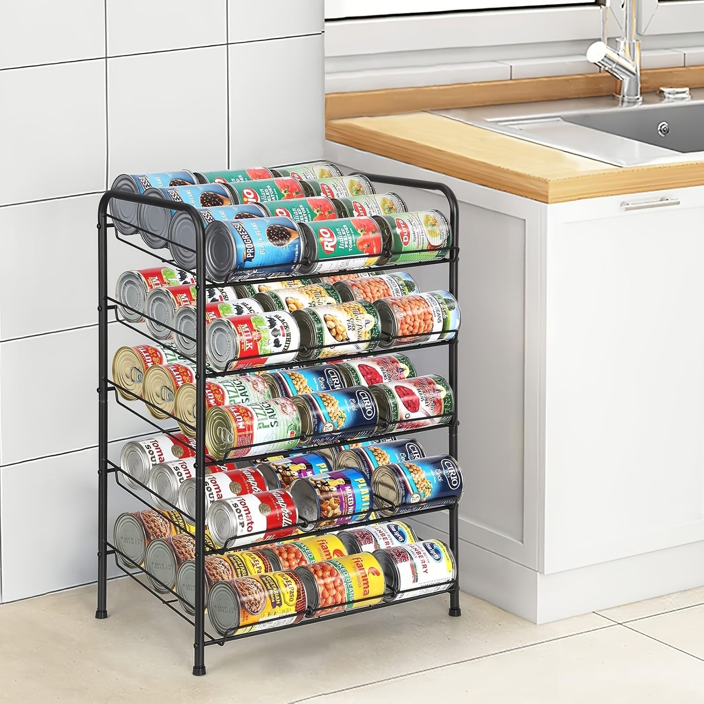 Can Rack Kitchen Organizer With Adjustable Dividers, Holds Up To 84 Cans