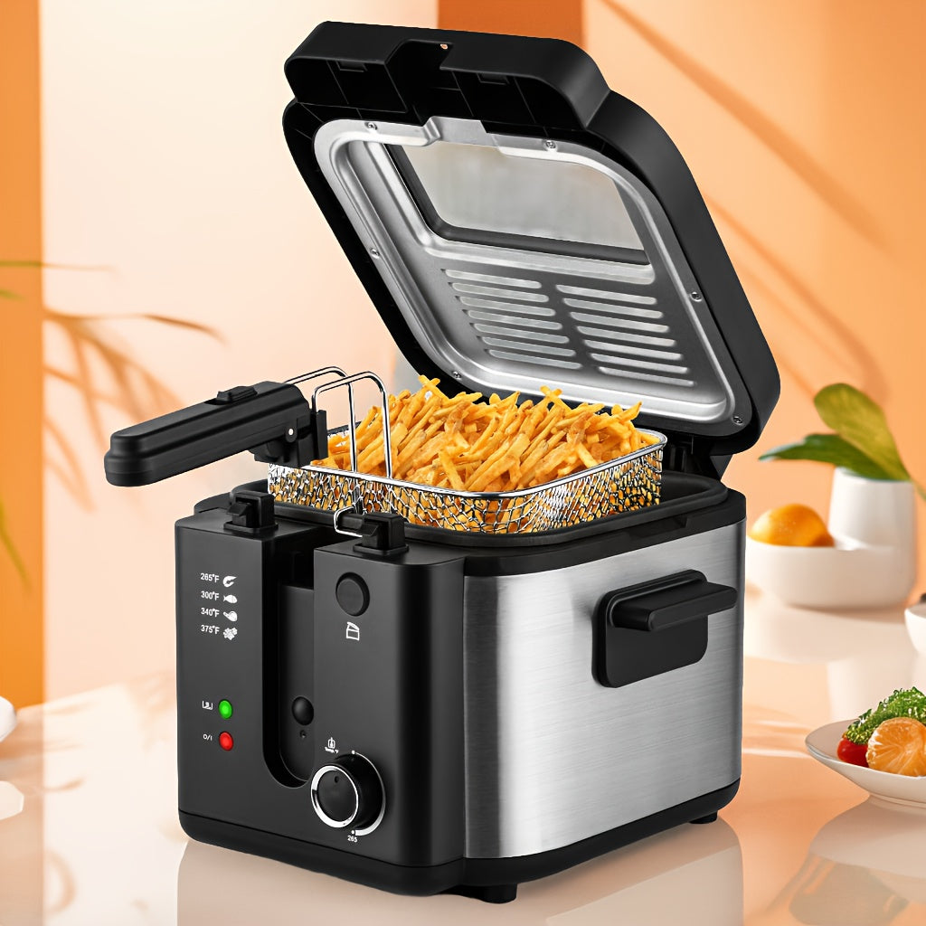 SUSTEAS 2.5L Non-Stick Easy-Clean Inner Pot Deep Fryer with Basket, 1500W Electric, Temperature Control, Removable Lid, Ideal for Home Use