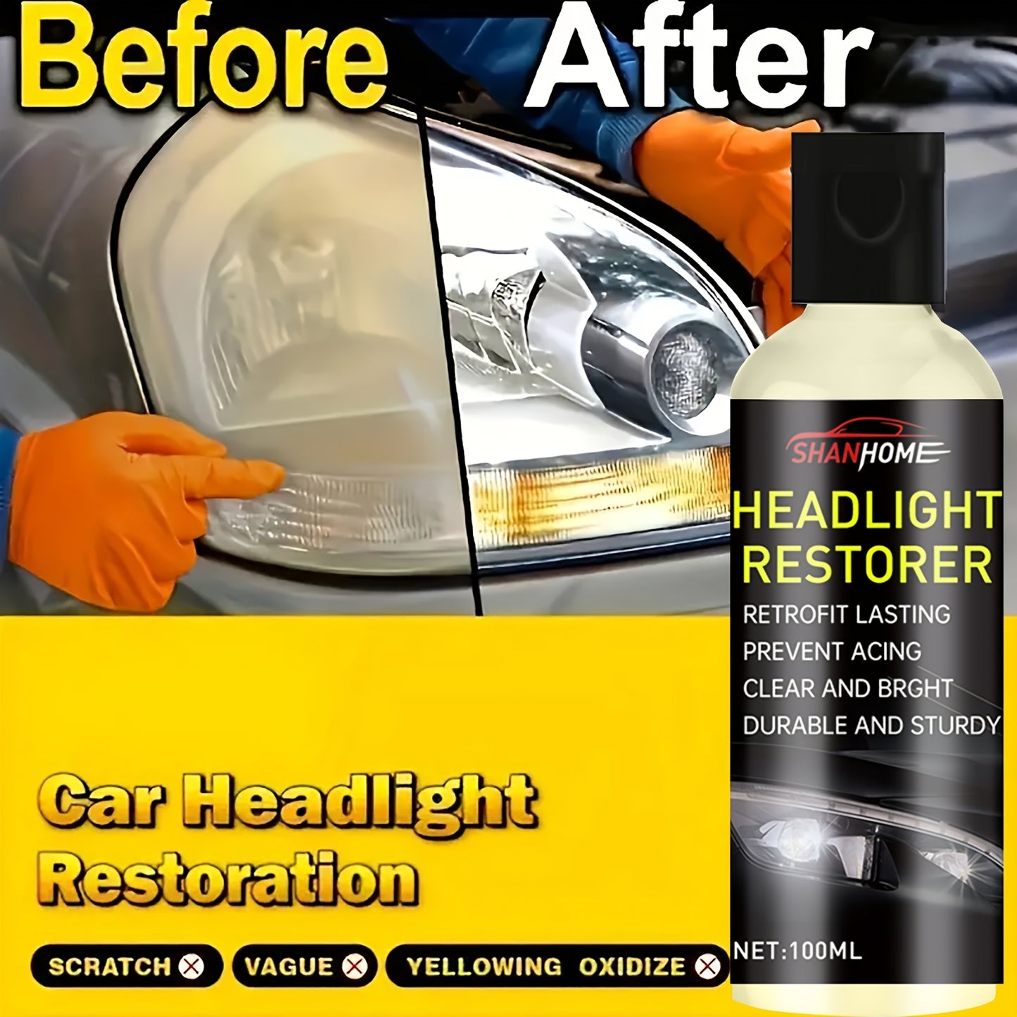 1 Bottle Car Headlight Restoration Polish for Clear Finish