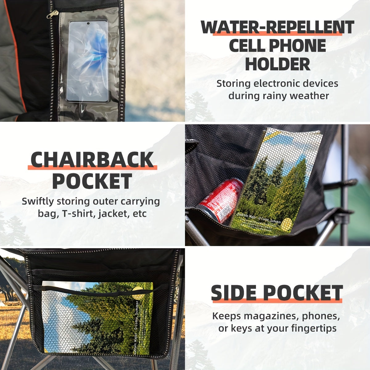 Tisetrail Oversized Folding Camping Chair with Cooler 500 lbs Support Black & Gray