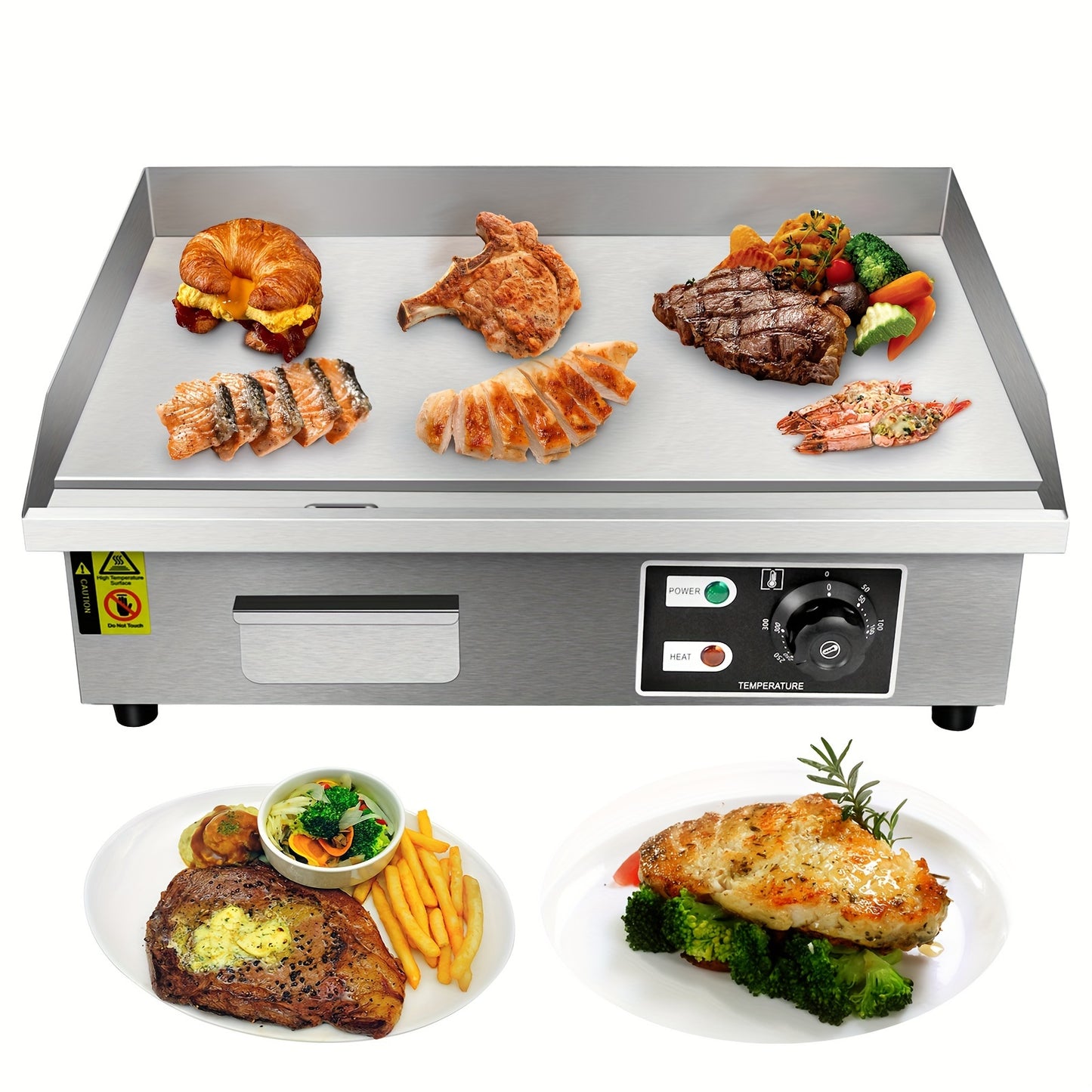 22 Inch Electric Countertop Flat Top Griddle 1600W 110V