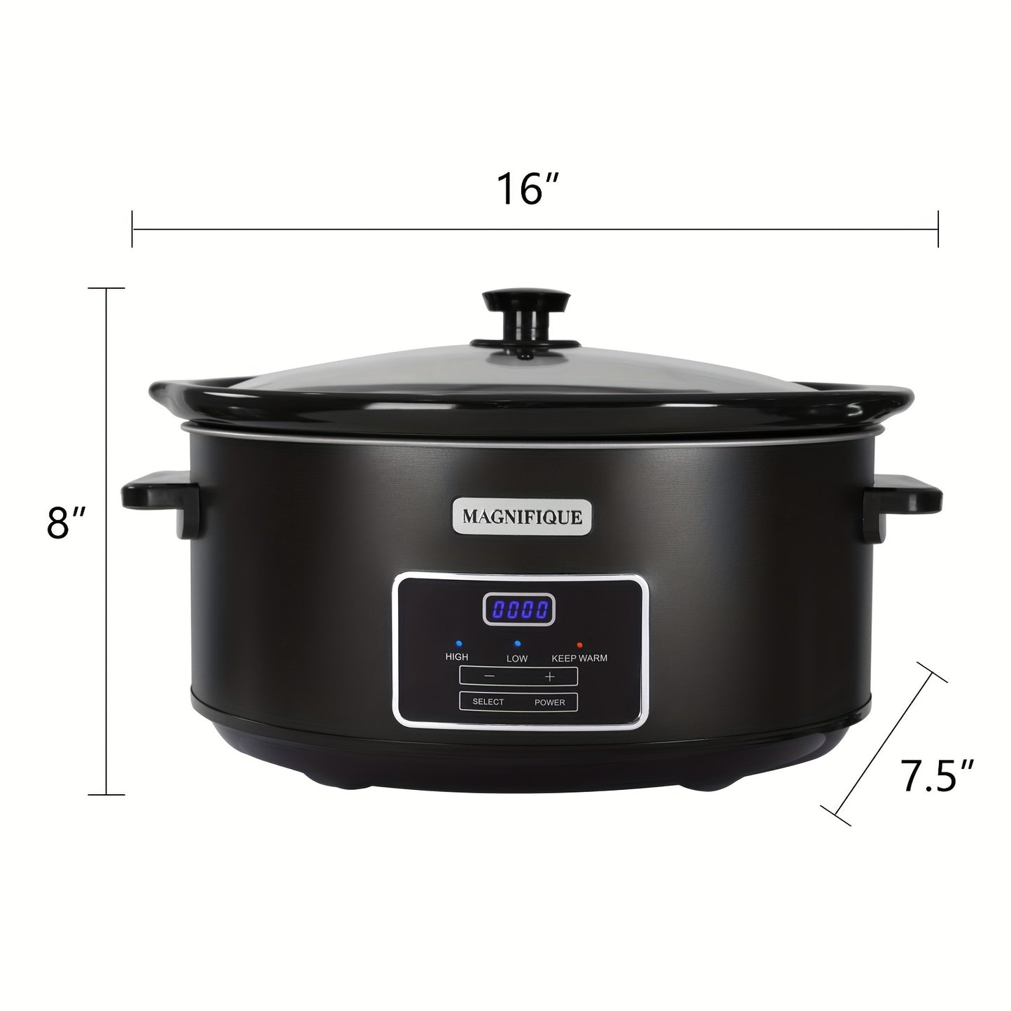 Magnifique 7 Quart Black Stainless Steel Programmable Slow Cooker with Removable Crock – Perfect for Family Dinners, Healthy Meals, and Meal Prep, Includes Lid and Utensil Holder, Crockpot for Cooking