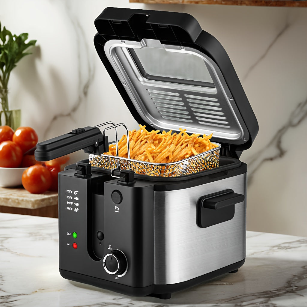 SUSTEAS 2.5L Non-Stick Easy-Clean Inner Pot Deep Fryer with Basket, 1500W Electric, Temperature Control, Removable Lid, Ideal for Home Use