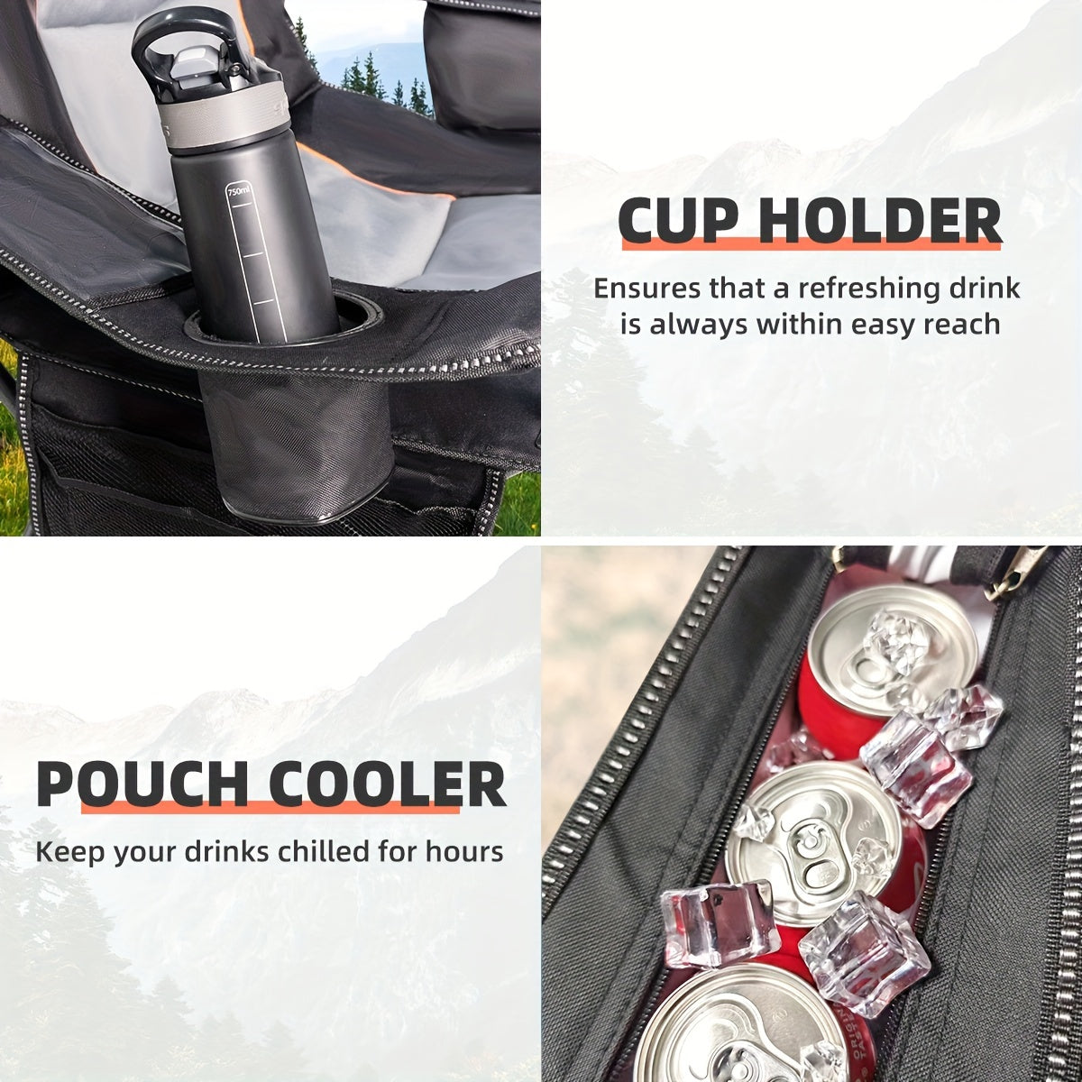 Tisetrail Oversized Folding Camping Chair with Cooler 500 lbs Support Black & Gray