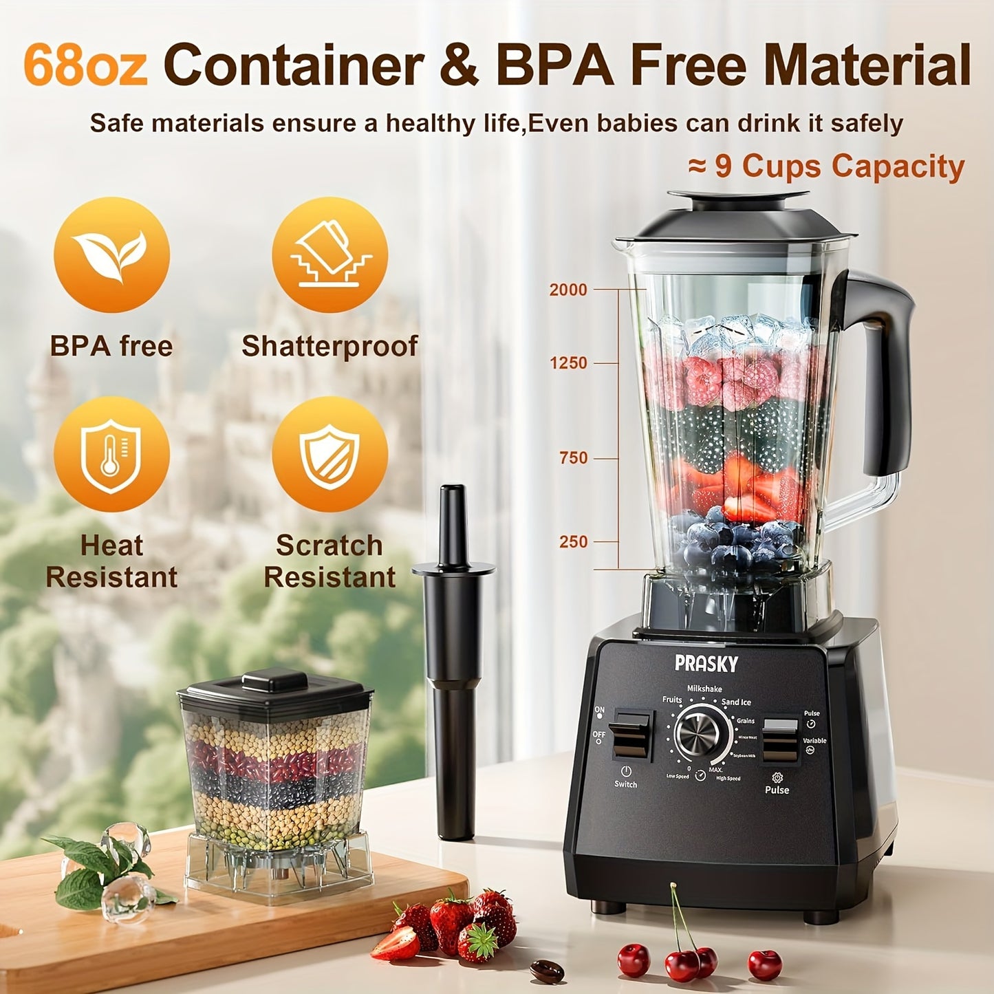 Professional Blender Smoothies Blender Max 2400W 68oz Combo