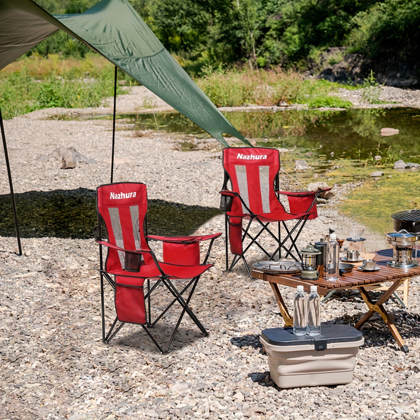 2 Pack Folding Outdoor Camping Chairs with Cooler Pouch