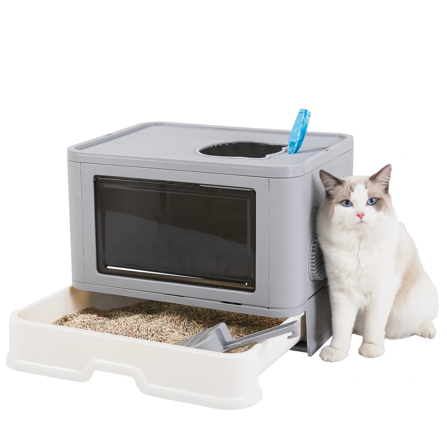 Foldable Cat Litter Box Front Entry & Top Exit Kitty Toilet