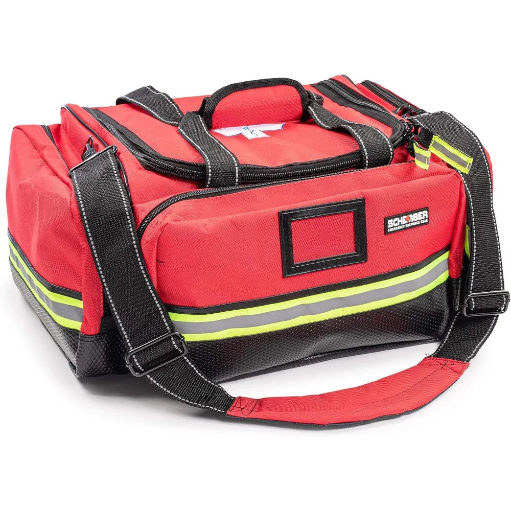 Fully-Stocked First Responder Professional Advanced EMT EMS Trauma Kit Reflective Bag w 10 Plus Compartments