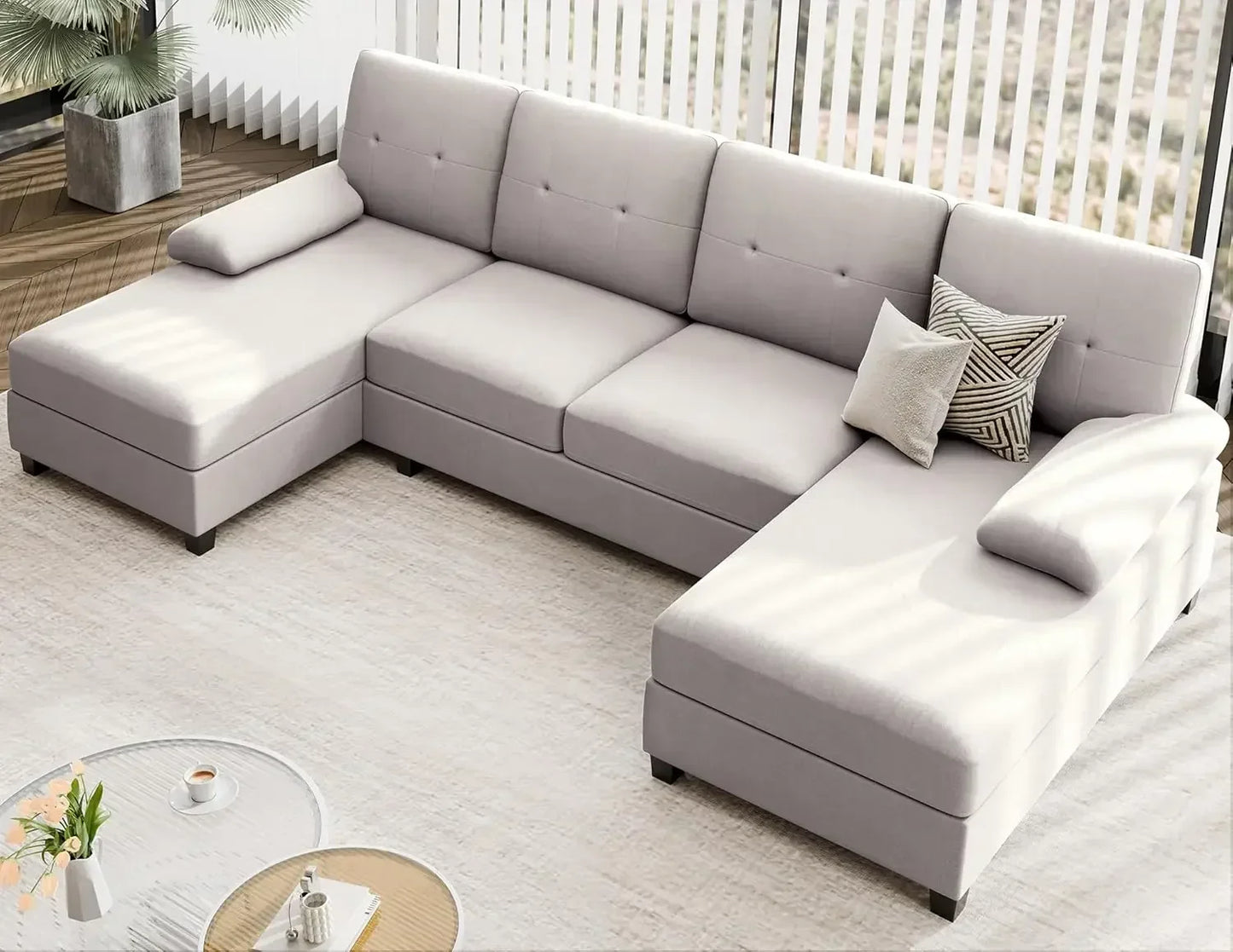 Sectional Sofa Couch, 4 Seat U-Shaped Sofa Couch with Double Chaises