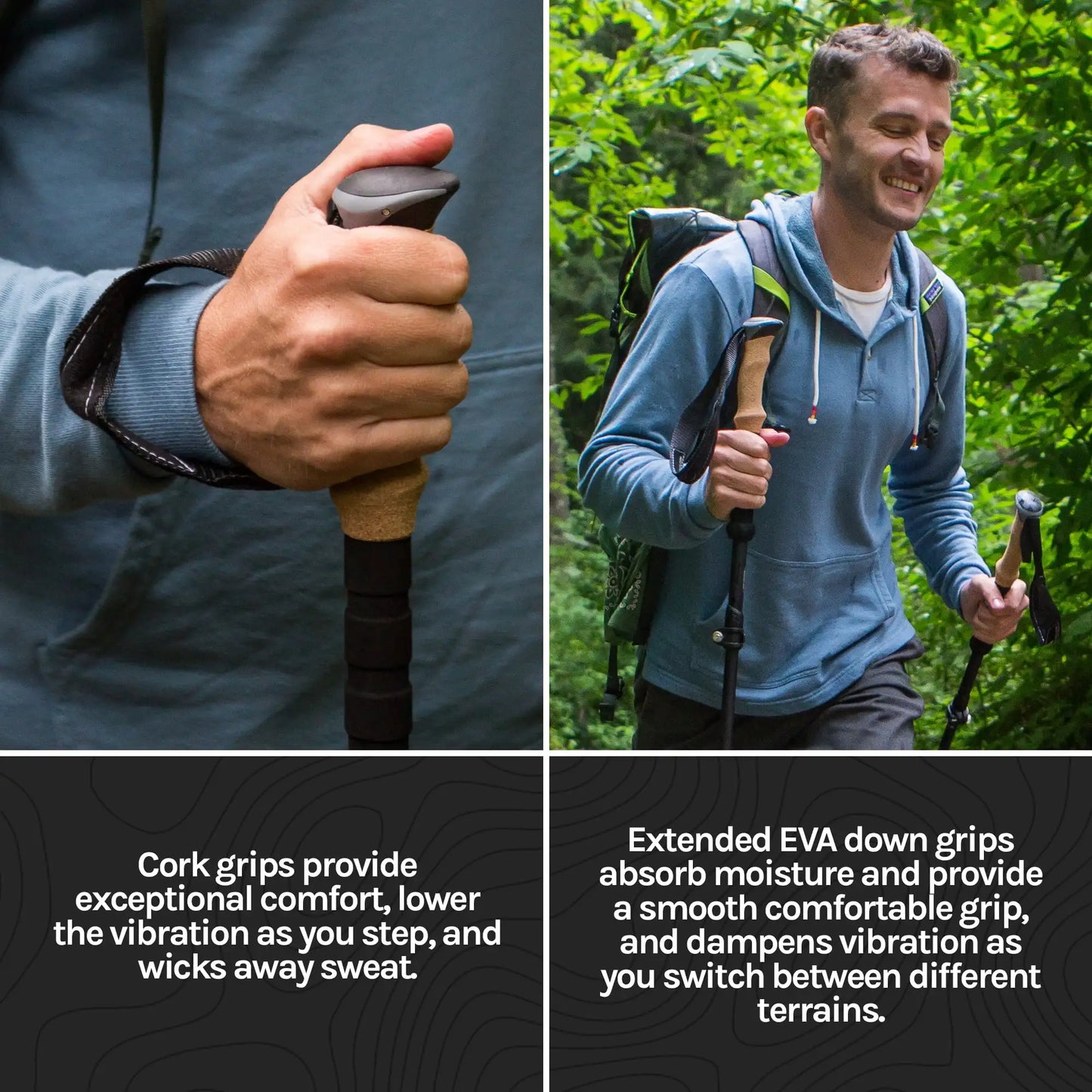 Cascade Mountain Tech Aircraft-Grade Aluminum Quick Lock Trekking Poles with Cork Grip Green