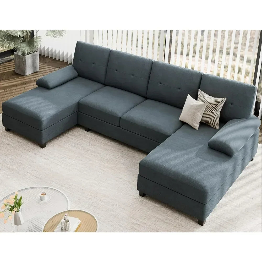 Sectional Sofa Couch, 4 Seat U-Shaped Sofa Couch with Double Chaises