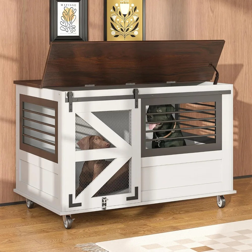 Extra Large Furniture Dog Crate with Flip Top and Wheels