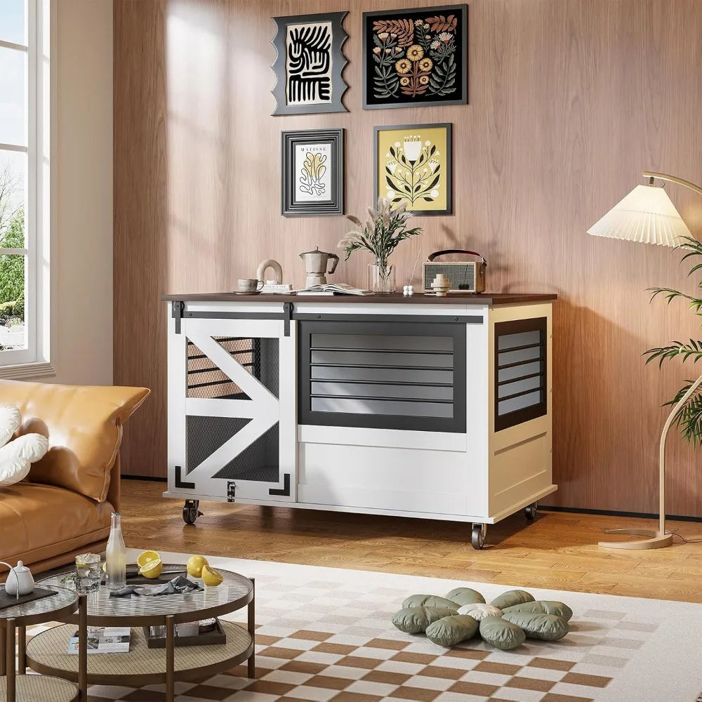 Extra Large Furniture Dog Crate with Flip Top and Wheels