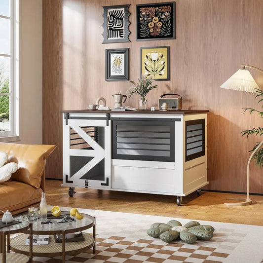 Extra Large Furniture Dog Crate with Flip Top and Wheels