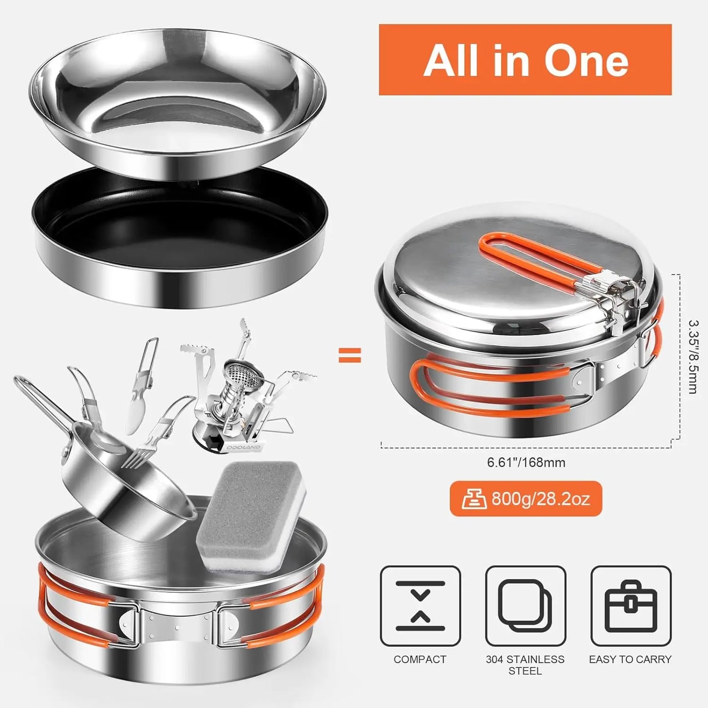 10Pcs Stainl Steel Camping Cookware Set With Stove Plates Forks