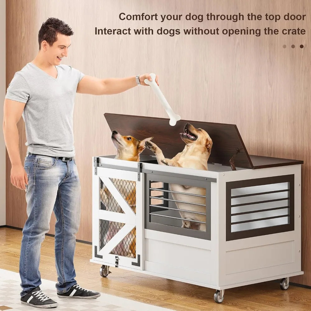 Extra Large Furniture Dog Crate with Flip Top and Wheels
