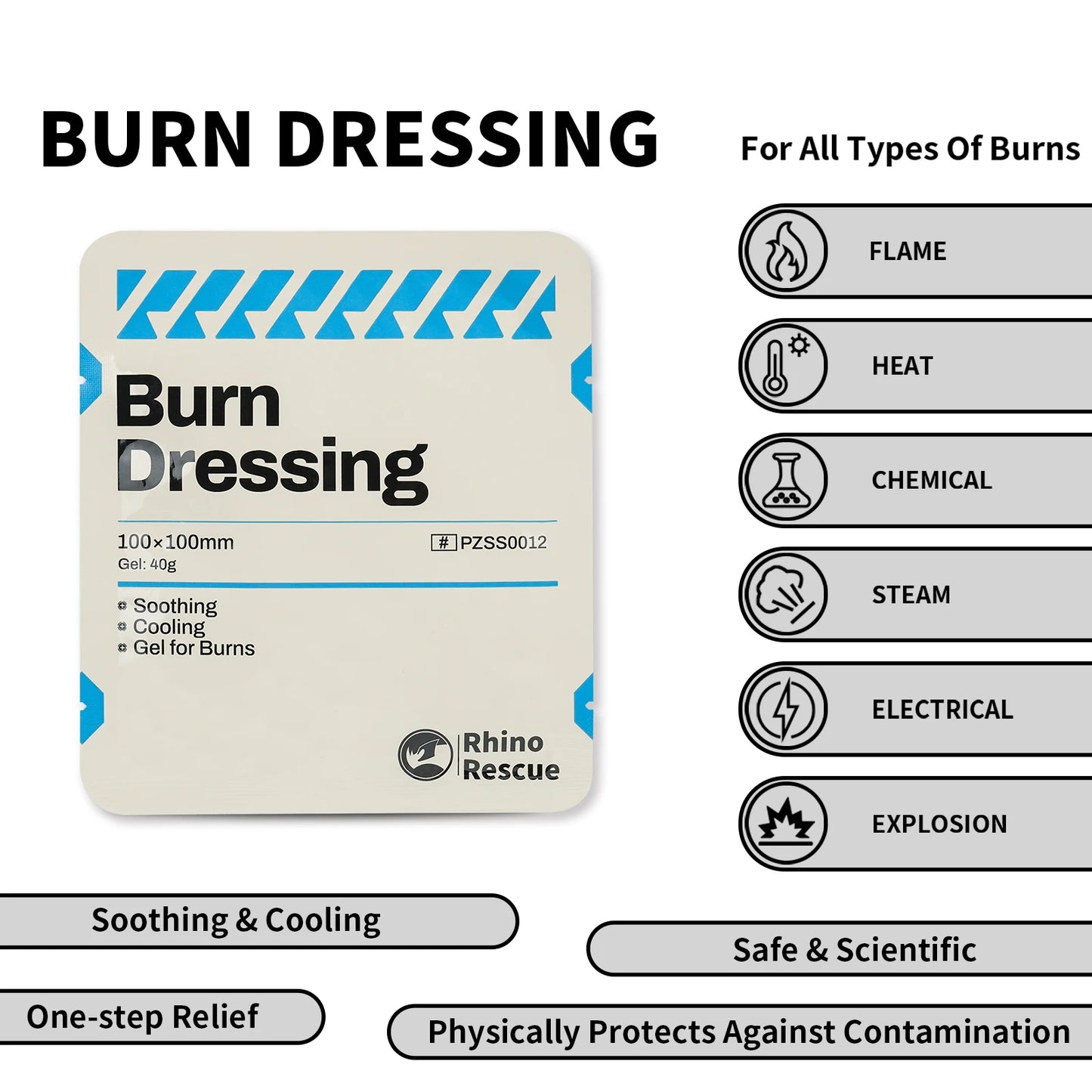 RHINO RESCUE Burn Care Kit: Burn Dressings, Burn Gel Packets, Cooling Cream