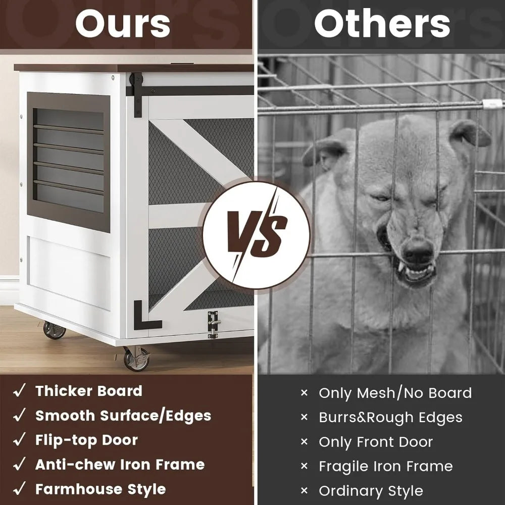 Extra Large Furniture Dog Crate with Flip Top and Wheels