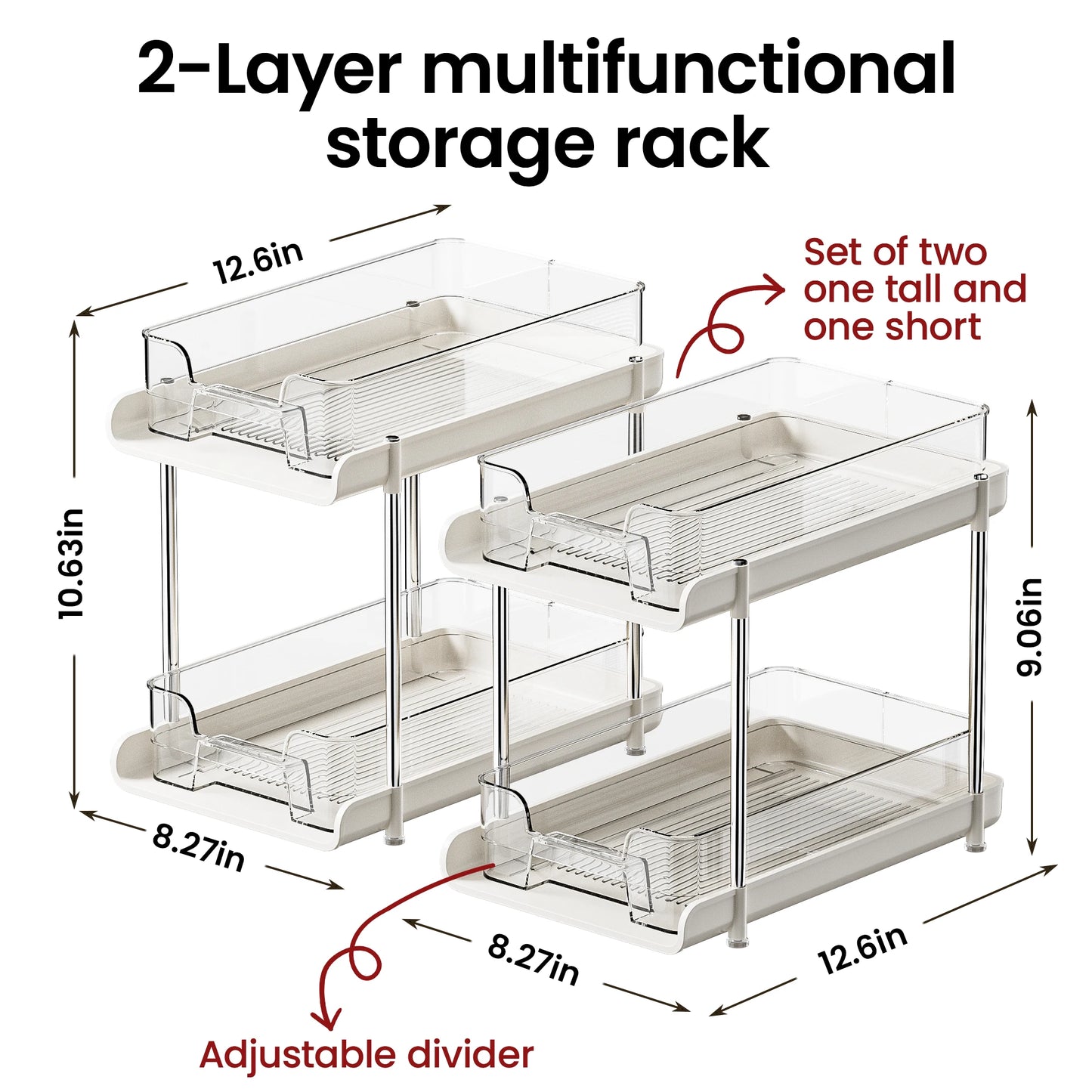 2pcs 2-Layer Transparent Multifunctional Storage Box Shelves