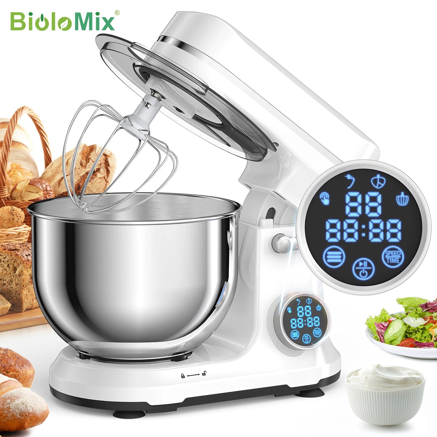 BioloMix Kitchen Food Stand Mixer 1200W with OLED Screen