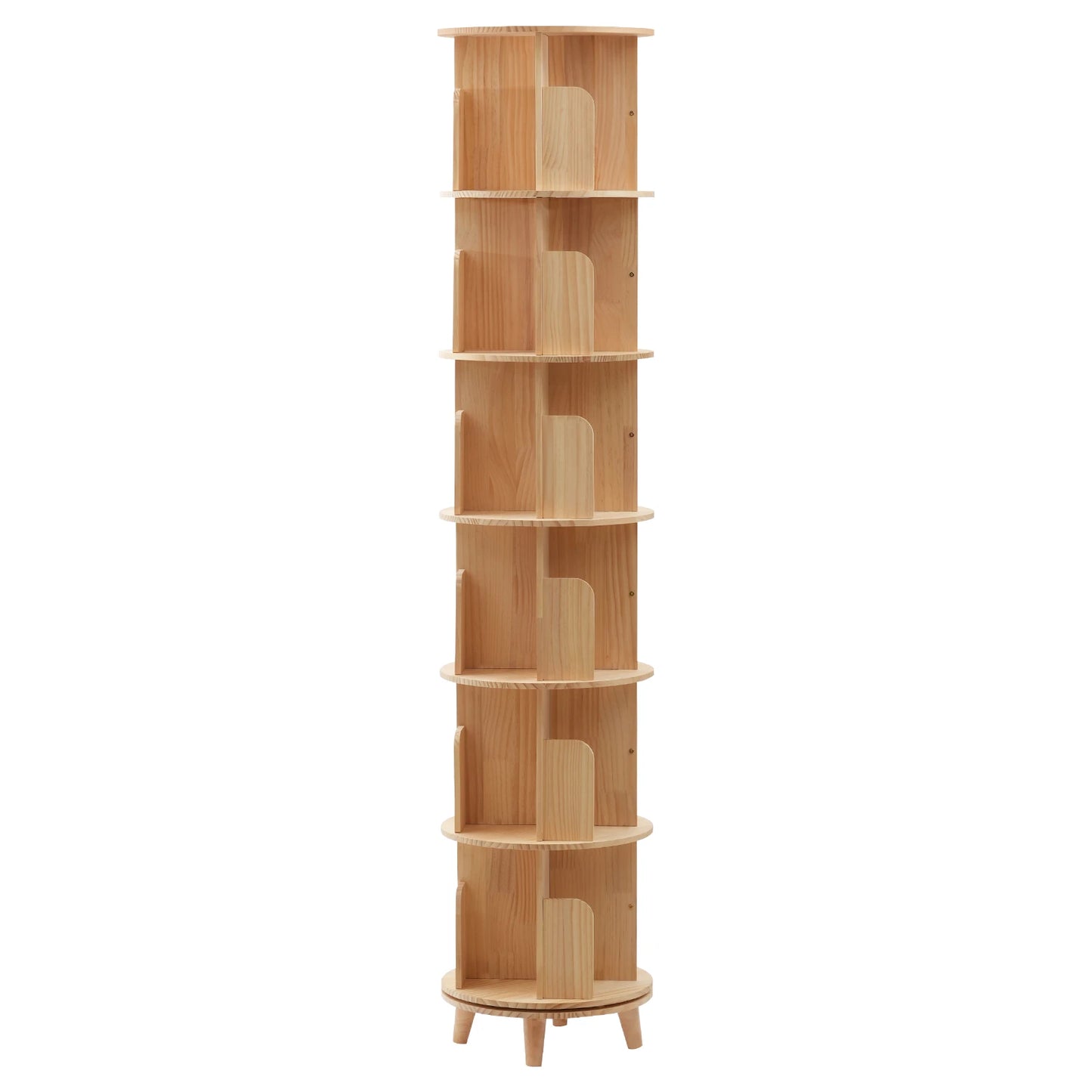 6-Tier 360 Rotating Bookshelf, Pine Wood and Beech, 50kg Capacity