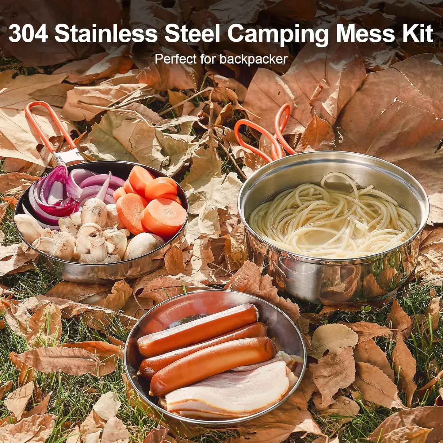 10Pcs Stainl Steel Camping Cookware Set With Stove Plates Forks