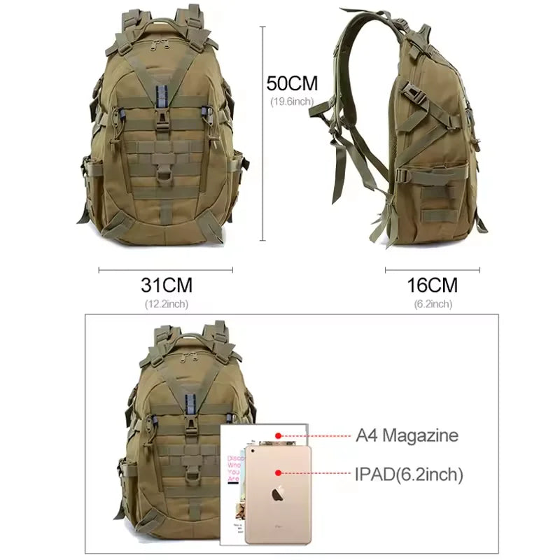 40L Camping Backpack Men's Bag Tactical Molle Rucksack Outdoor